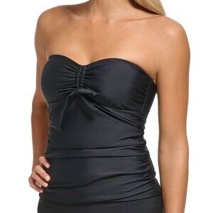 NWT DKNY Solid Bandeau Bow-Front Removable-Strap Tankini Top Black XS